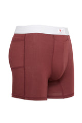 luxury mens underwear with pocket oxblood red modal boxer briefs 3 stripe soft waistband right hip