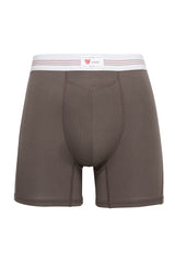 mens luxury underwear with pocket grey boxer briefs white 3 red stripes soft waistband front view 