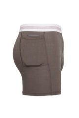 mens luxury underwear with pocket grey boxer briefs white 3 red stripes soft waistband side view 3 stripe soft waistband