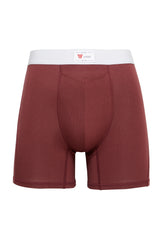 luxury mens underwear with pocket oxblood red modal boxer briefs 3 stripe soft waistband front view