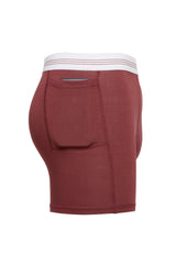 luxury mens underwear with pocket oxblood red modal boxer briefs 3 stripe soft waistband side view