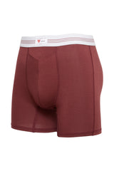 luxury mens underwear with pocket oxblood red modal boxer briefs 3 stripe soft waistband left hip